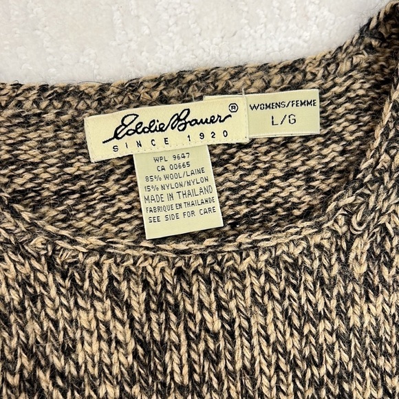 Eddie Bauer wool blend heavy tight knit long sleeves sweater black and tan L - Picture 4 of 6